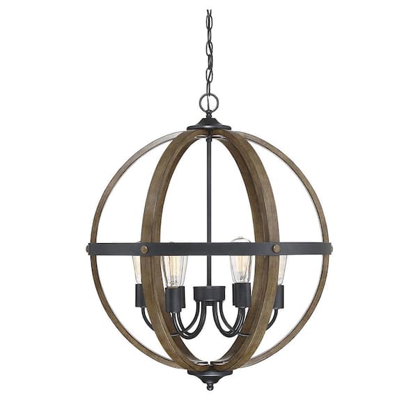 Savoy House Meridian 24 in. W x 28.75 in. H 6-Light Wood/Black Candlestick Pendant Light