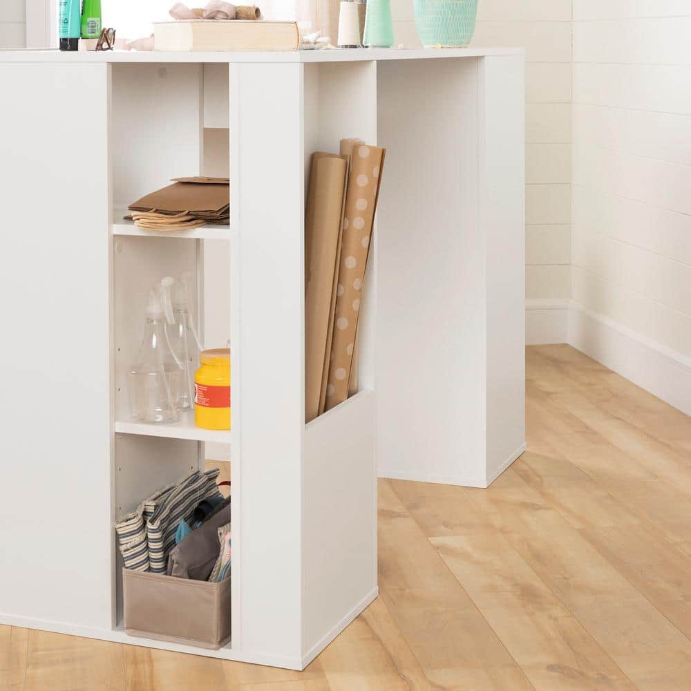 Crea CraftMaster White Counter-Height Table with Integrated Storage