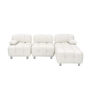 88.97 in. Wide Pillow Top Arm Faux Leather L-Shaped Modern Upholstered Sofa in White