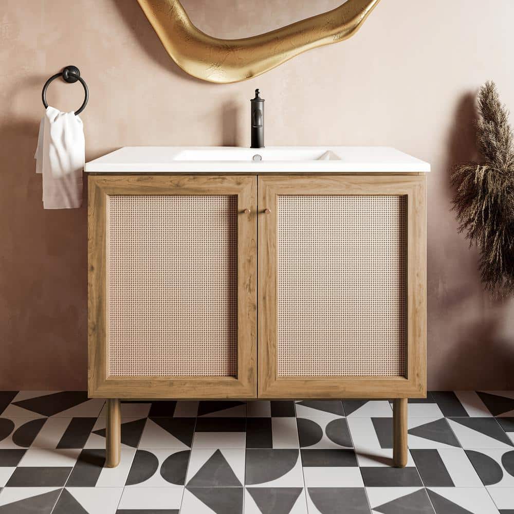 Classe 36" Oak Freestanding Bathroom Vanity with Mesh Doors