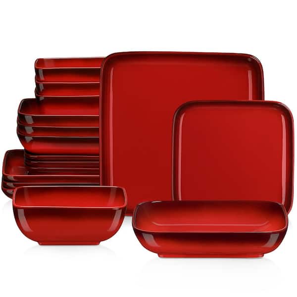 LOVECASA 16-Piece Gradient Color Red Stoneware Dinnerware Set (Service for 4)