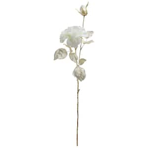 26.5 in. White and Gold Artificial Rose Flower with Long Stem
