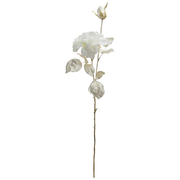 Northlight 26.5 in. White and Gold Artificial Rose Flower with Long Stem
