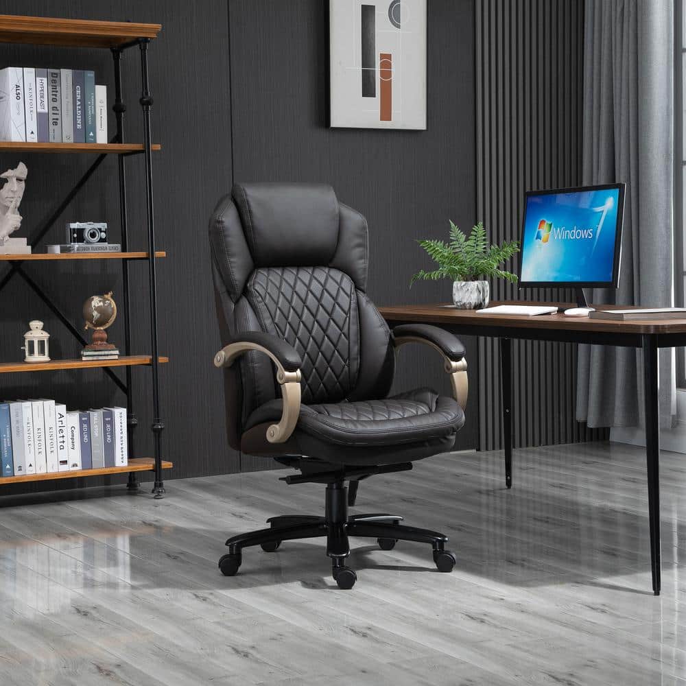 Brown High Back Leather Executive Swivel Chair with Adjustable Arms