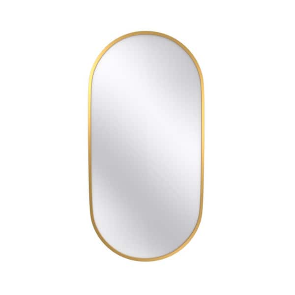 Unbranded 18 in. W x 36 in. H Oval Frame Wall Bathroom Vanity Mirror in Gold