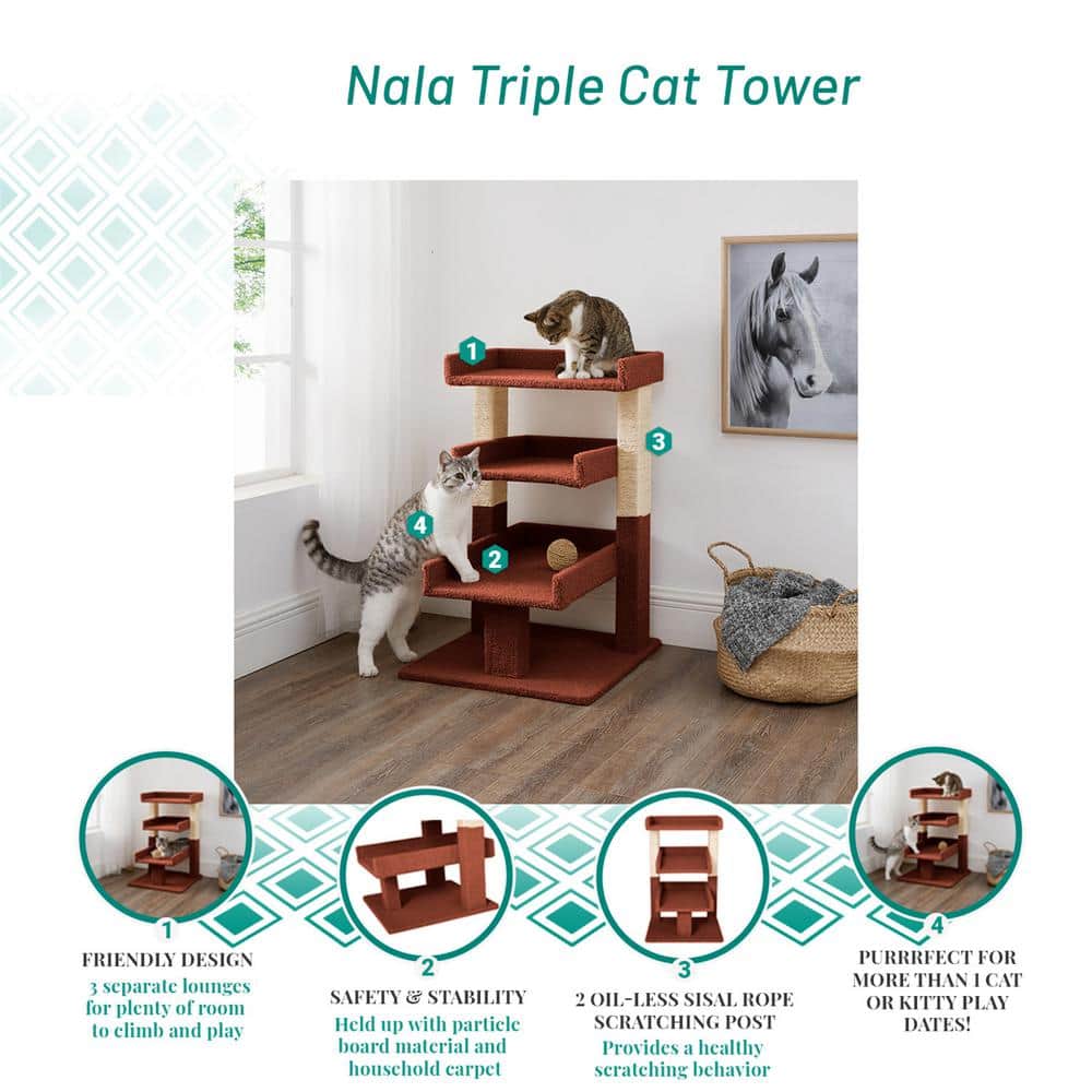 Green Sisal Rope 3-Tier Modern Cat Tree Tower