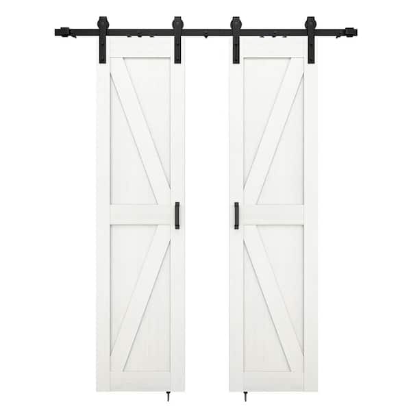 42 in. x 84 in. 2 Panel White Primed K-Shape MDF Interior Sliding Barn Door with Hardware Kit
