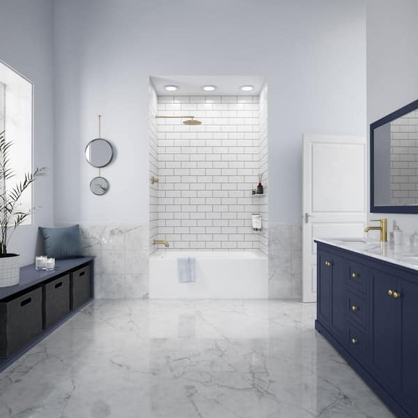 Grayley 60 in. L x 30 in. W Acrylic Left Hand Drain Rectangular Alcove Bathtub in White with Chrome Trim