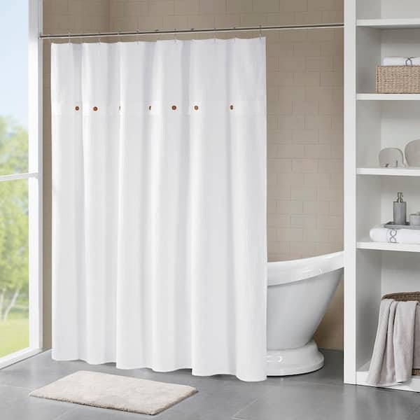 Madison Park Rianon White 72 in. x 72 in. 100% Cotton Waffle Weave Textured Shower Curtain