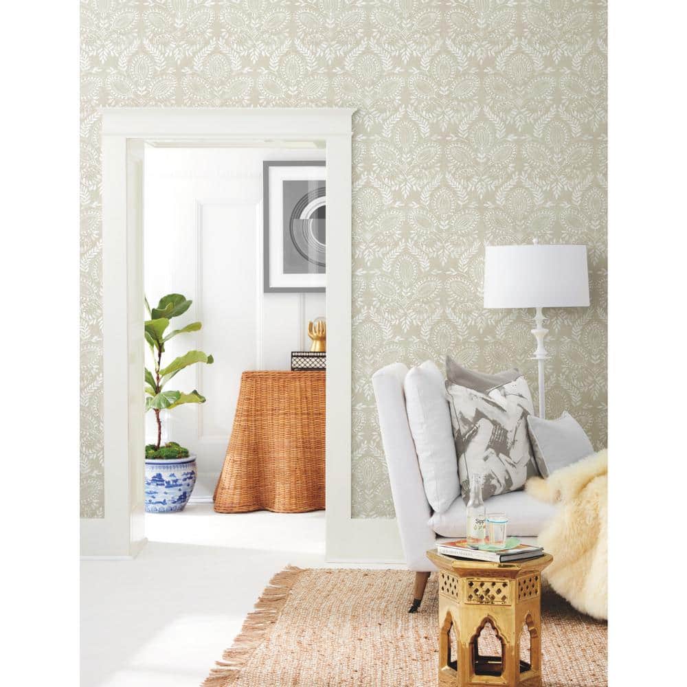 Off White Laurel Damask Washable Wallpaper Roll