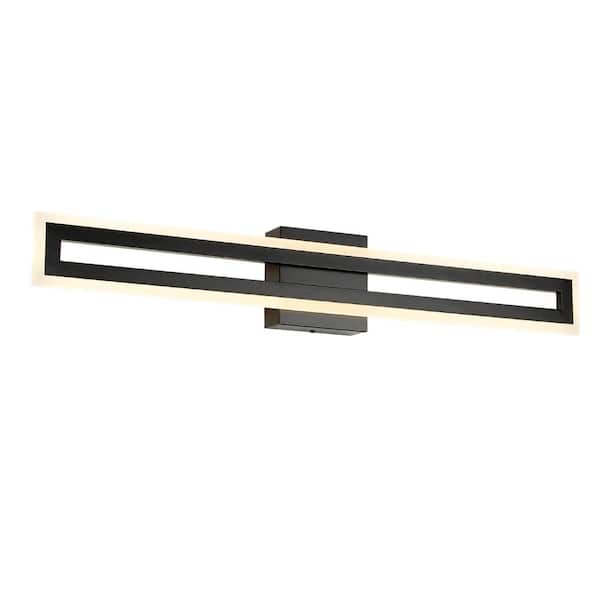 UMEILUCE 32 in. 1-Light Black Rectangele Integrated LED Wall Sconce with Arcylic Shade 3000K Warm Light