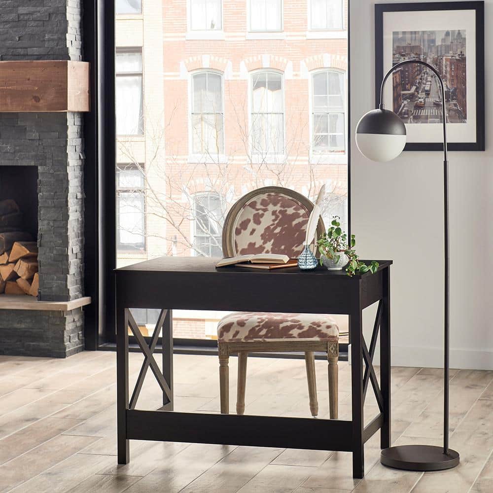 X-Frame Black Walnut Writing Desk with Dual Drawers