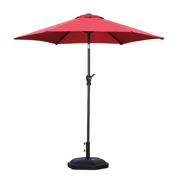 OVASTLKUY 7.5 ft. Market Table Outdoor Patio Umbrella in Red with Base