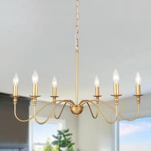 6-Light Spray-painted Gold Modern Elegant Candle Chandelier for Bedroom Living Room Kitchen Island Entry