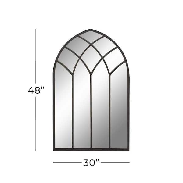 48 in. x 30 in. Window Pane Inspired Arched Framed Black Wall Mirror with Arched Top