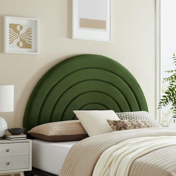 Solana Soft Arch Shaped Round Full Headboard in Moss Green