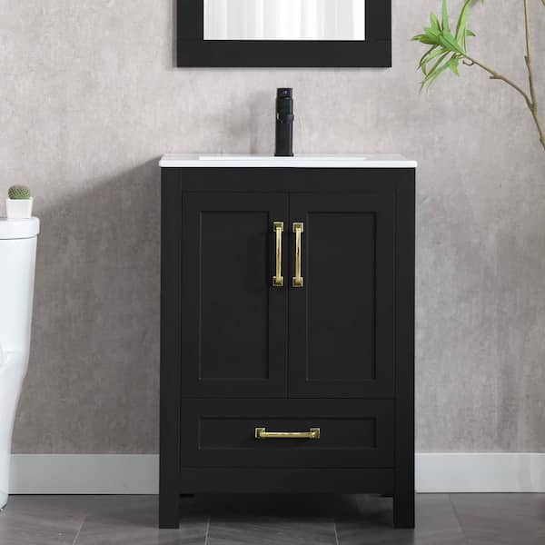 24 in. W x 18.3 in. D x 34 in. H Single Sink Bath Vanity in Black with White Ceramic Top and Drain Faucet Set