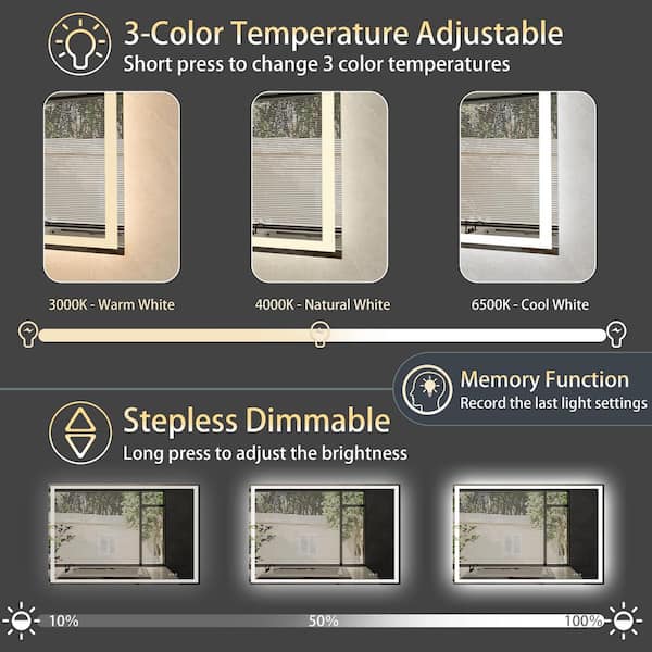 60 in. W x 36 in. H Rectangular Frameless Anti-Fog Dimmable Wall Bathroom Vanity Mirror with Backlit and Front Lit