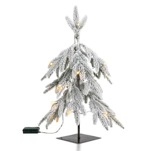 2 ft. Pre-Lit Downward Wrapped Flocked Pine Artificial Christmas Greenery Table Tree With 20 Warm White Lights