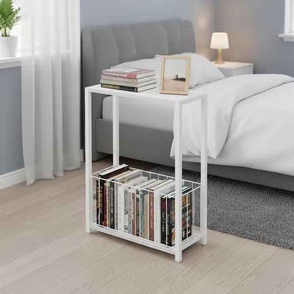 White 17 in. x 23.5 in. Metal Freestanding Magazine Rack (Set of 2