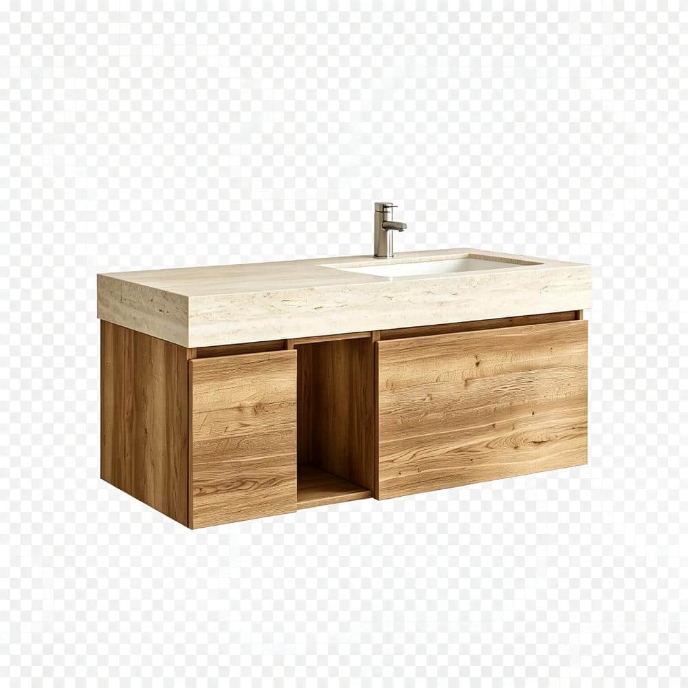 36 in. Single Sink Vintage Oak Floating Bath Vanity with Cream Stone Top price history on PriceWatchPro