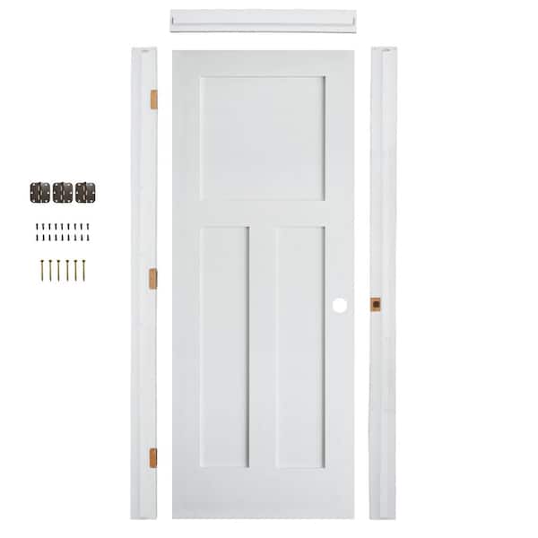 Krosswood Doors Ready-To-Assemble 32 in. x 80 in. Shaker 3-Panel Left-Hand Solid Core Primed MDF Wood Single Interior Door
