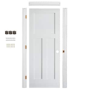 Ready-To-Assemble 24 in. x 80 in. Shaker 3-Panel Left-Hand Primed Solid Core MDF Wood Single Prehung Interior Door