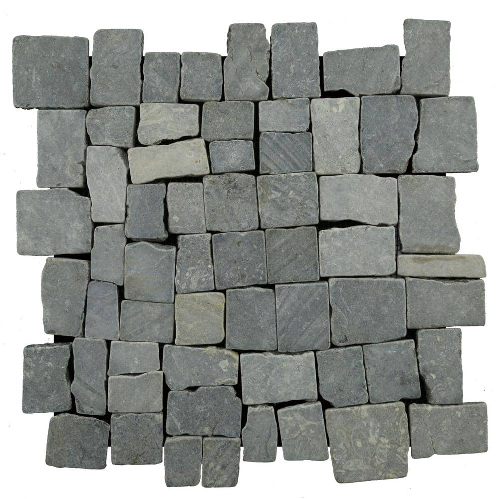 11" x 11" Gray Tumbled Marble Mosaic Tile