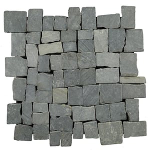 Block Mosiac Tile Grey 11 in. x 11 in. x 9.5 mm Indonesian Marble Mesh-Mounted Mosaic Tile (9.28 sq. ft./case)