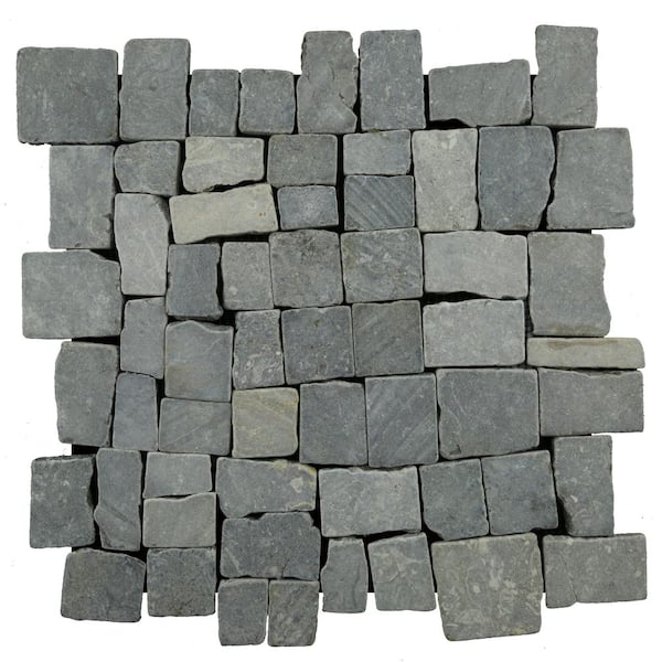 TILE CONNECTION Block Mosiac Tile Grey 11 in. x 11 in. x 9.5 mm Indonesian Marble Mesh-Mounted Mosaic Tile (9.28 sq. ft./case)