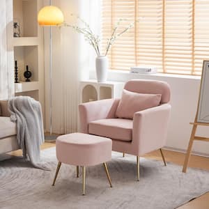 Pink Velvet Arm Chair with Ottoman