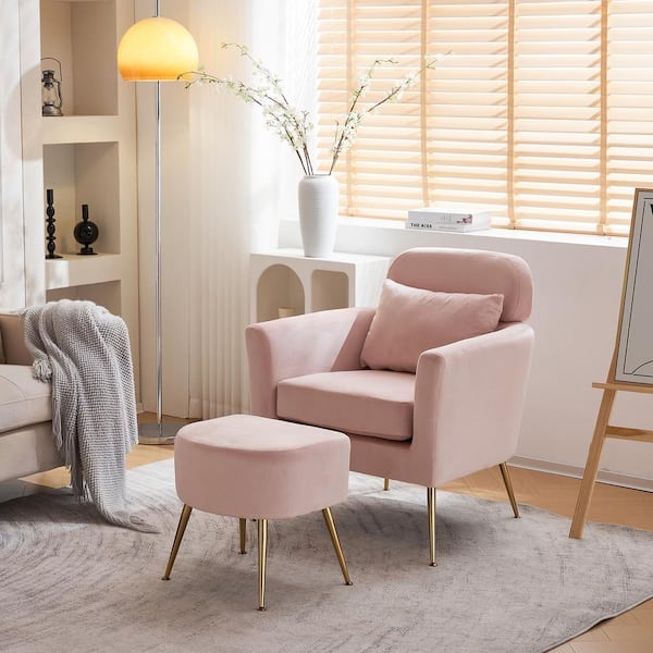 Karl home Pink Velvet Arm Chair with Ottoman
