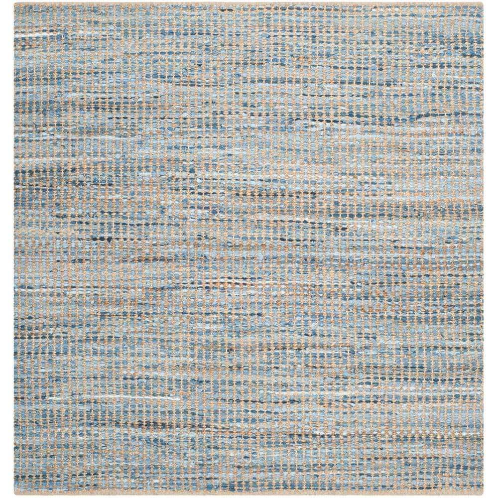 Boho-Chic Coastal Blue Handwoven 5' Square Jute Area Rug