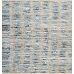 Cape Cod Natural/Blue 5 ft. x 5 ft. Square Striped Distressed Area Rug