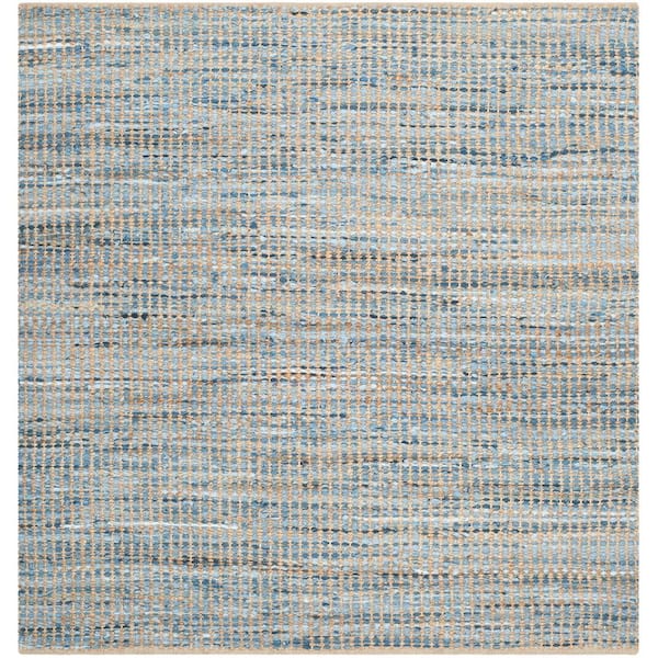 SAFAVIEH Cape Cod Natural/Blue 5 ft. x 5 ft. Square Striped Distressed Area Rug