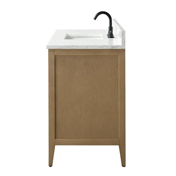 60 in. W x 22 in. D x 34 in. H Single-Sink Bathroom Vanity in Natural Oak with Engineered Marble Top in Arabescato White