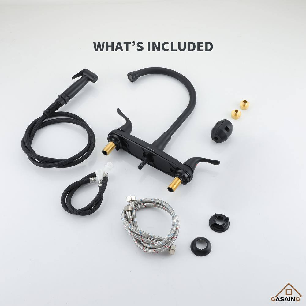 Matte Black Stainless Steel Double Handle Kitchen Faucet with Side Sprayer