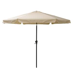 10 ft. Steel Market Crank Open Patio Umbrella in Warm White