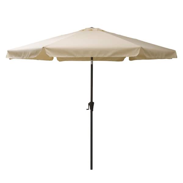 CorLiving 10 ft. Steel Market Crank Open Patio Umbrella in Warm White