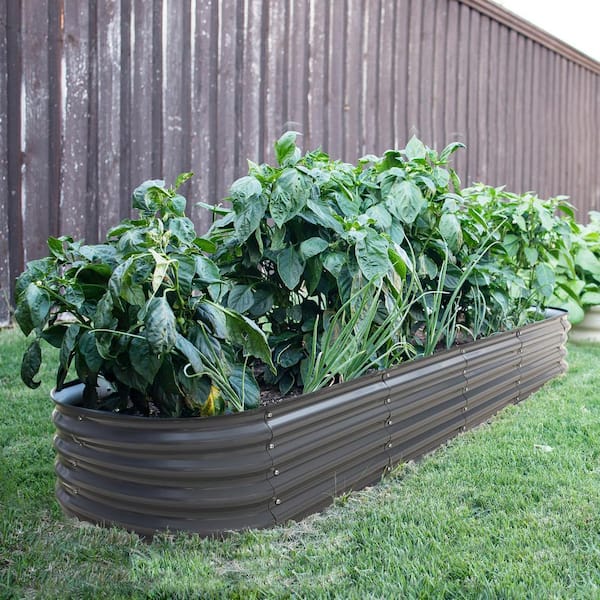 VEIKOUS 11.1 in. H Raised Garden Bed Galvanized Raised Planter Boxes Outdoor 9-In-1, Gray