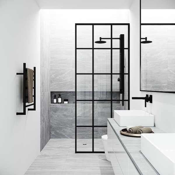 VIGO Mosaic 34 in. W x 74 in. H Framed Fixed Shower Screen Door in
