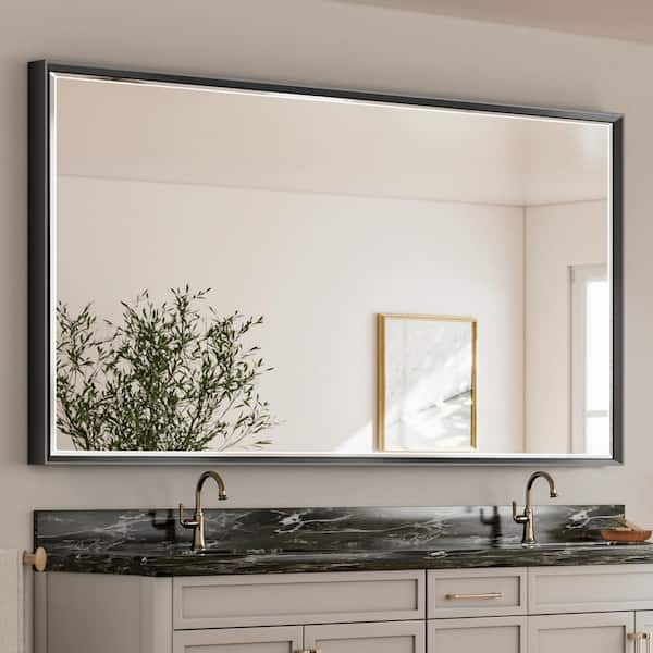 QueenFun 72 in. W x 36 in. H Rectangular Framed Aluminum Beveled Edge Wall Mount Bathroom Vanity Mirror in Brushed Black