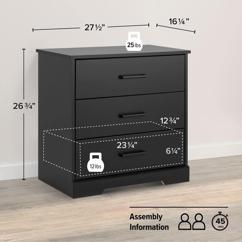 Black Farmhouse Nightstand with Three Drawers