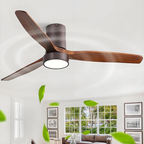CACI Mall 52 in. Indoor/Outdoor Brown Ceiling Fan Integrated LED with Light Kit and Remote Control