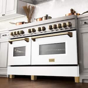 Autograph Edition 60 in. 9 Burner Dual Fuel Range in Stainless Steel with White Matte Doors and Gold Accents