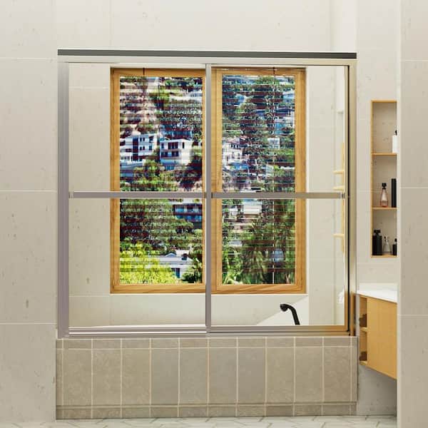 Staykiwi 59.5 in. W x 56 in. H Double Sliding Tub Door in Chrome with Clear Glass