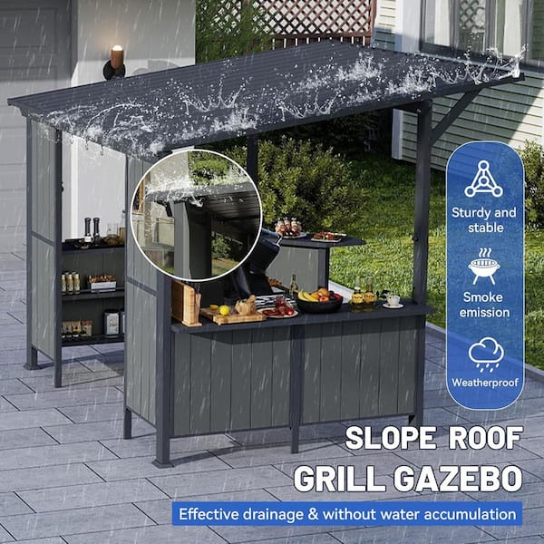 9 ft. x 10 ft. Hardtop Grill Gazebo, Lean to Outdoor BBQ Gazebo