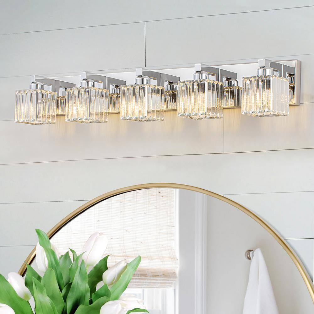 Edislive Orillia In Light Chrome Bathroom Vanity Light With Crystal Shades