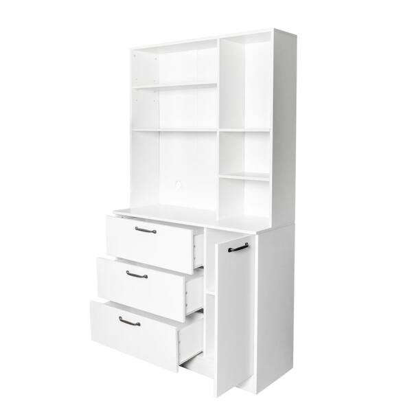 Kitchen Pantry Storage Cabinet with Drawers & Open Shelves with