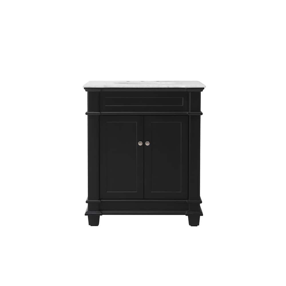 Simply Living 30 in. Single Bathroom Vanity in Black with Marble Vanity Top